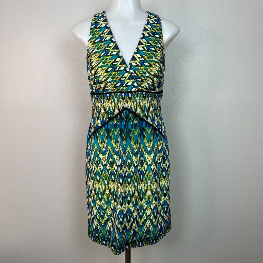 Andrew Marc New York Mini Dress 6 Bright Green Blue Sleeveless V-Neck Women's